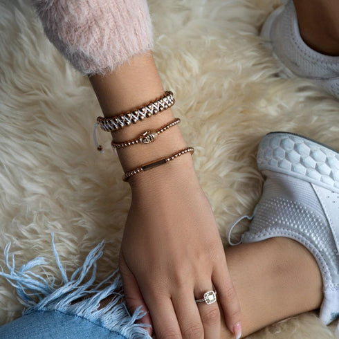 Vergoldeter Buddha | 18 Karat Roségold | Rosa | Makramee Charmballa Armband